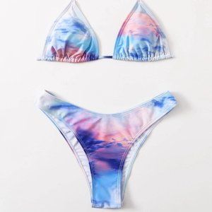 Tie Dye Ruched Halter Bikini Swimsuit